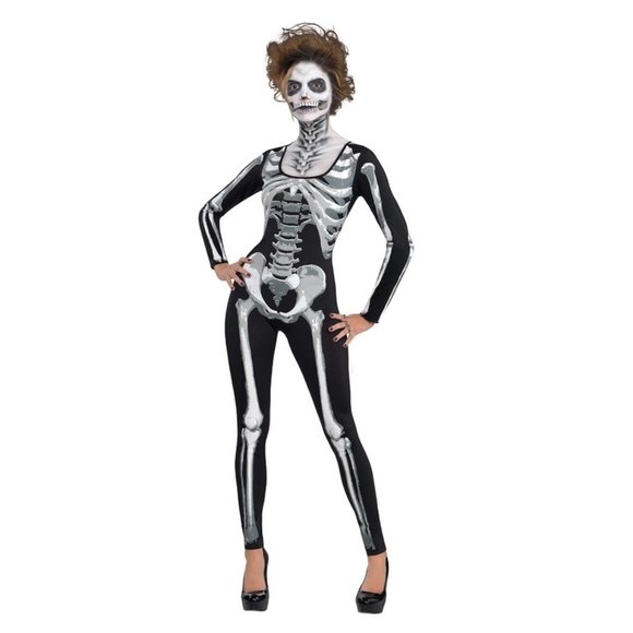 💀Black Skeleton Catsuit Womens, One Size 🎃 Halloween Costume OSFM - Picture 1 of 1